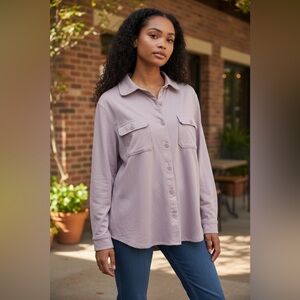 Berkley Jensen Relaxed Lavender Button-Down Shirt with Chest Pockets